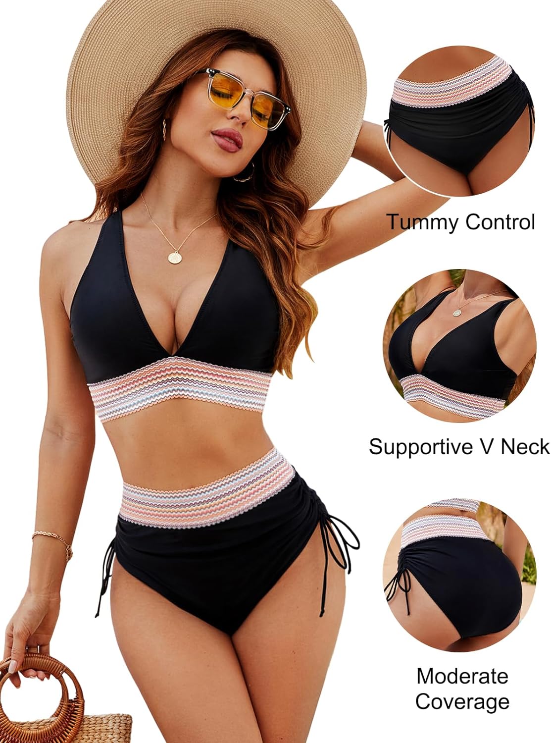 Conjuntos de bikini de talle alto con control de abdomen y bloques de color