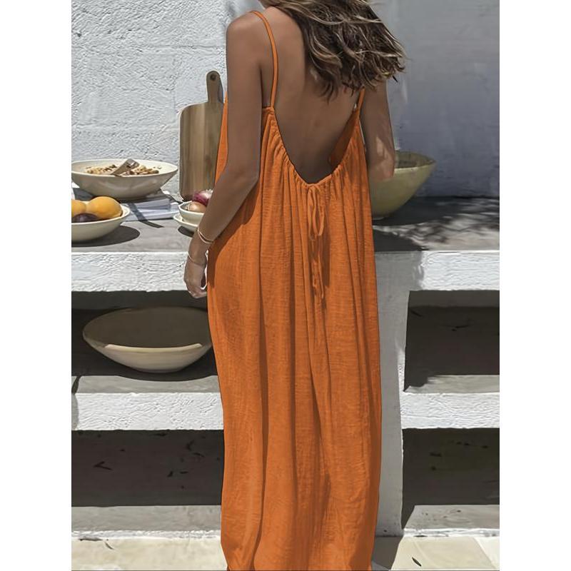 Womens Sleeveless Cami Lounge Maxi Dress Solid Color  Sleepwear