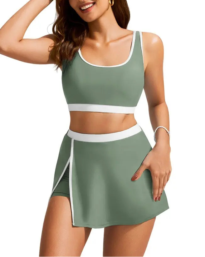 Plus Size Friendly Side Slit Swim Skirt Bikini Set