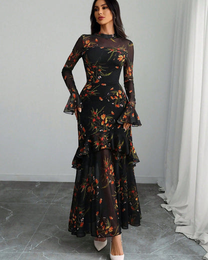 New  Ruffle Sleeve Printed Dress