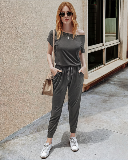 (S-3XL) Women's Plus Size Off Shoulder Stretchy Jumpsuit