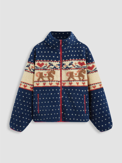 Fleece Collar Graphic Jacket