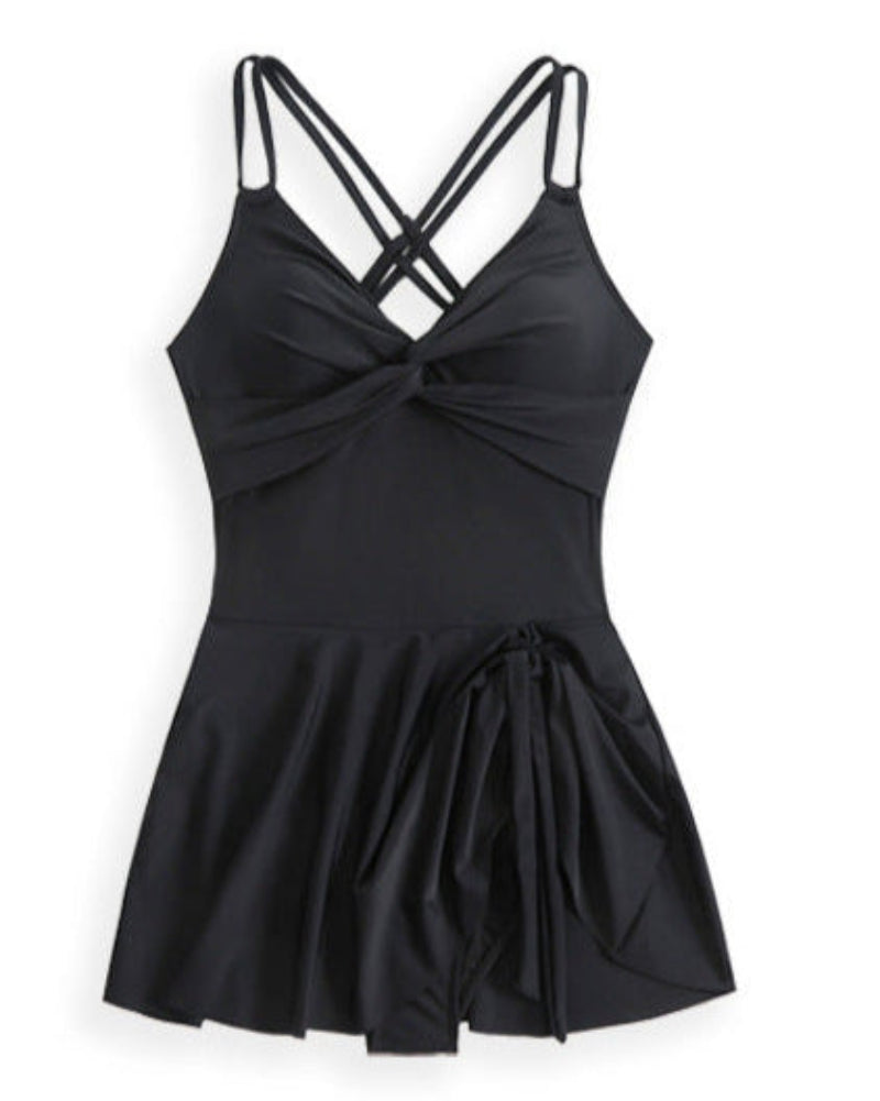 Knot Hem Ruched One-Piece Swim Dress