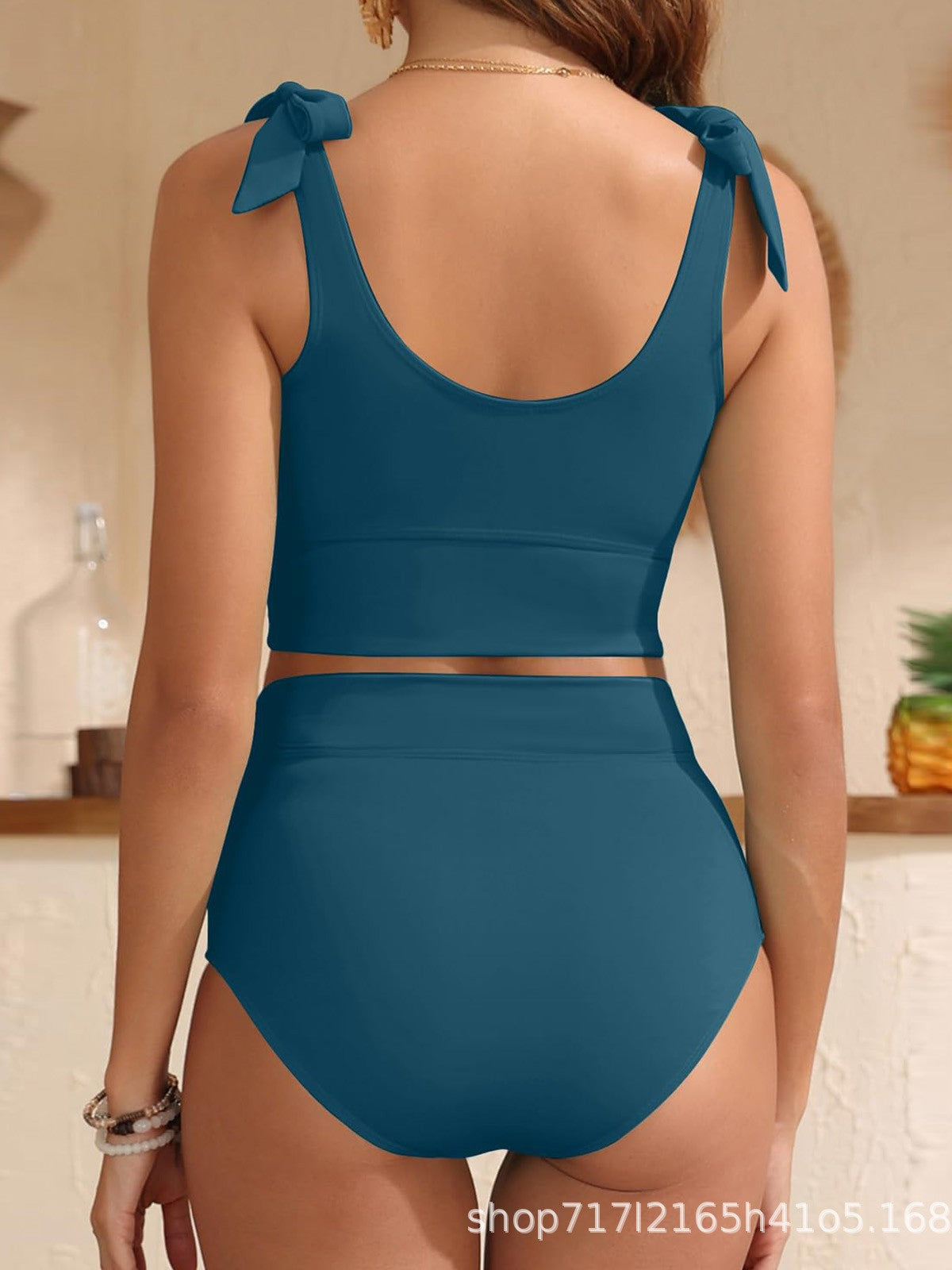 Double Tie Shoulder High Waist Tummy Control Bikini Set