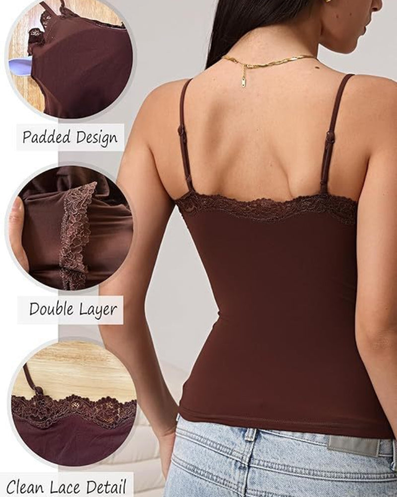 Padded Lace Cami Top Double Lined Sexy Tank Top