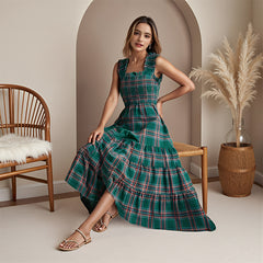 Christmas Plaid Ruffle Party Dress