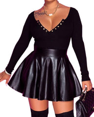 Flirty PU Mini Skirt – Chic & Flared