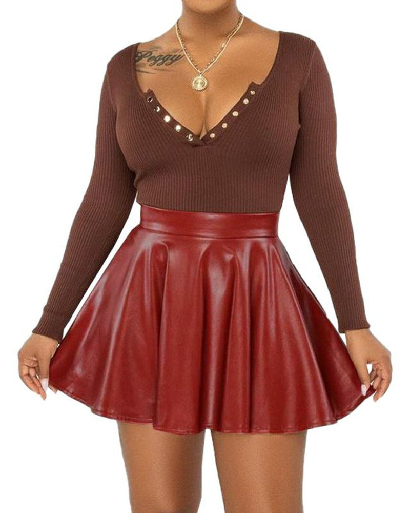 Flirty PU Mini Skirt – Chic & Flared