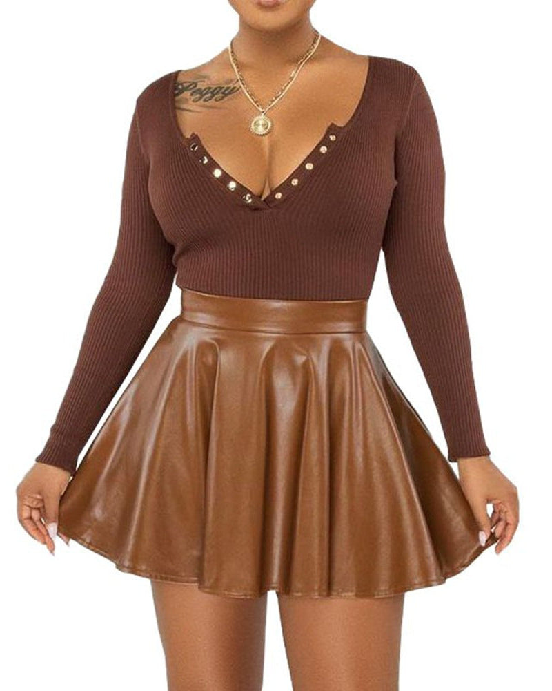 Flirty PU Mini Skirt – Chic & Flared