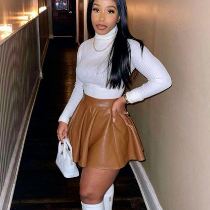 Flirty PU Mini Skirt – Chic & Flared