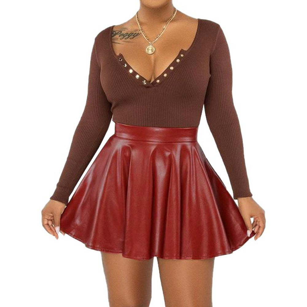 Flirty PU Mini Skirt – Chic & Flared