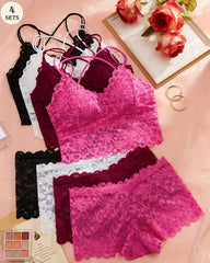 Underwear&Sleepwear Basics 4sets Lace Wireless Bra And Panty Set Lingerie Set