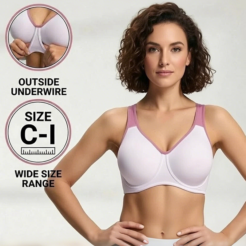 Soft Support Non-padded Unlined Full Coverage Wide Strap Outside Underwire Sports Bra