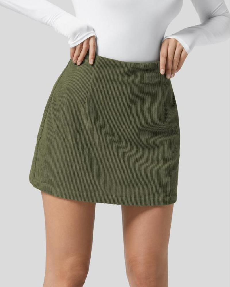 High Waisted Invisible Zipper 2-in-1 Mini A-line Corduroy Casual Skirt