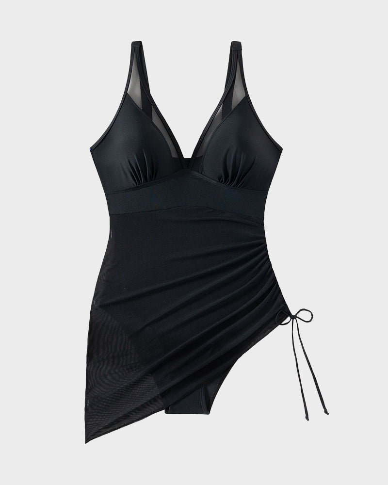 Traje de baño tipo pareo transparente de malla adelgazante