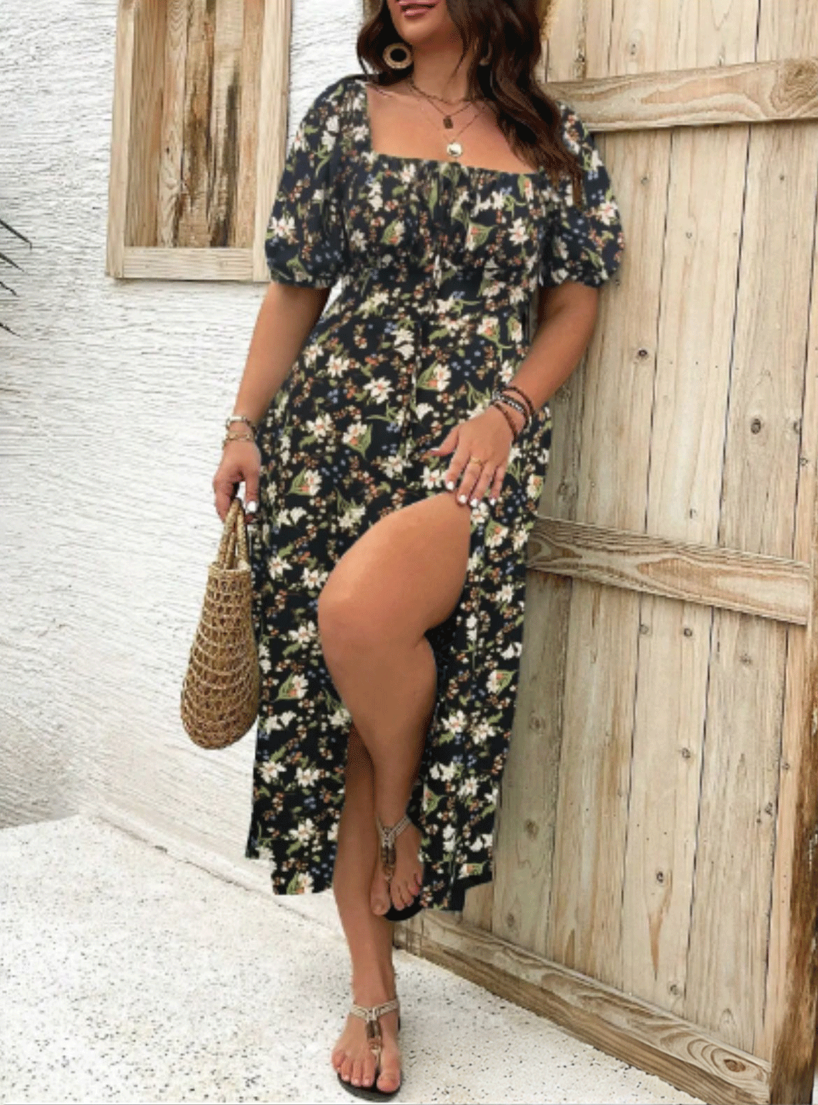 Women's Plus Size Temperament Slimming Split Floral Dress
