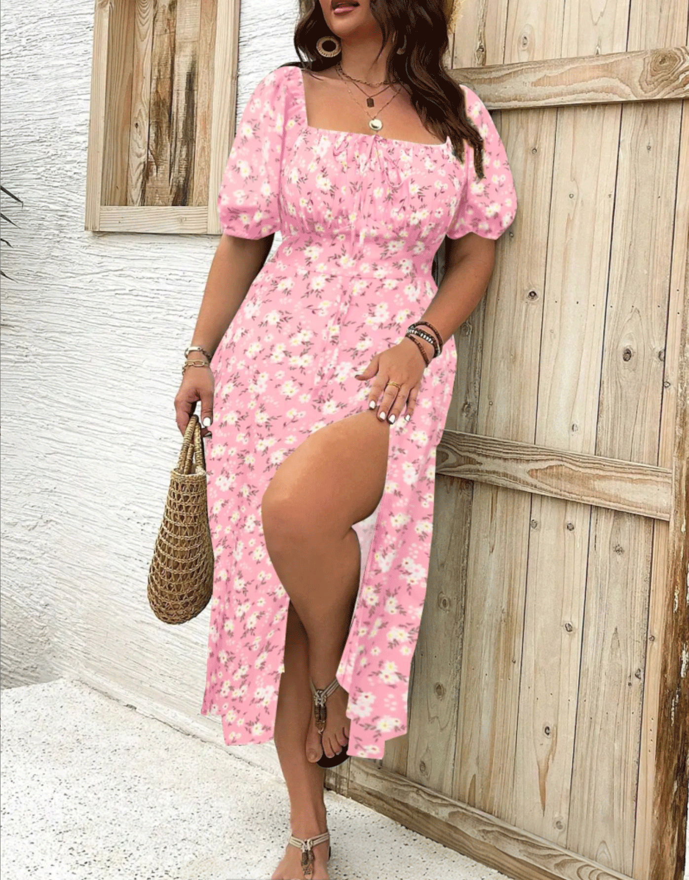 Women's Plus Size Temperament Slimming Split Floral Dress