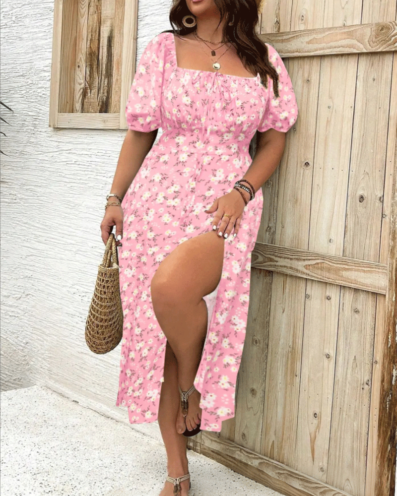 Women's Plus Size Temperament Slimming Split Floral Dress
