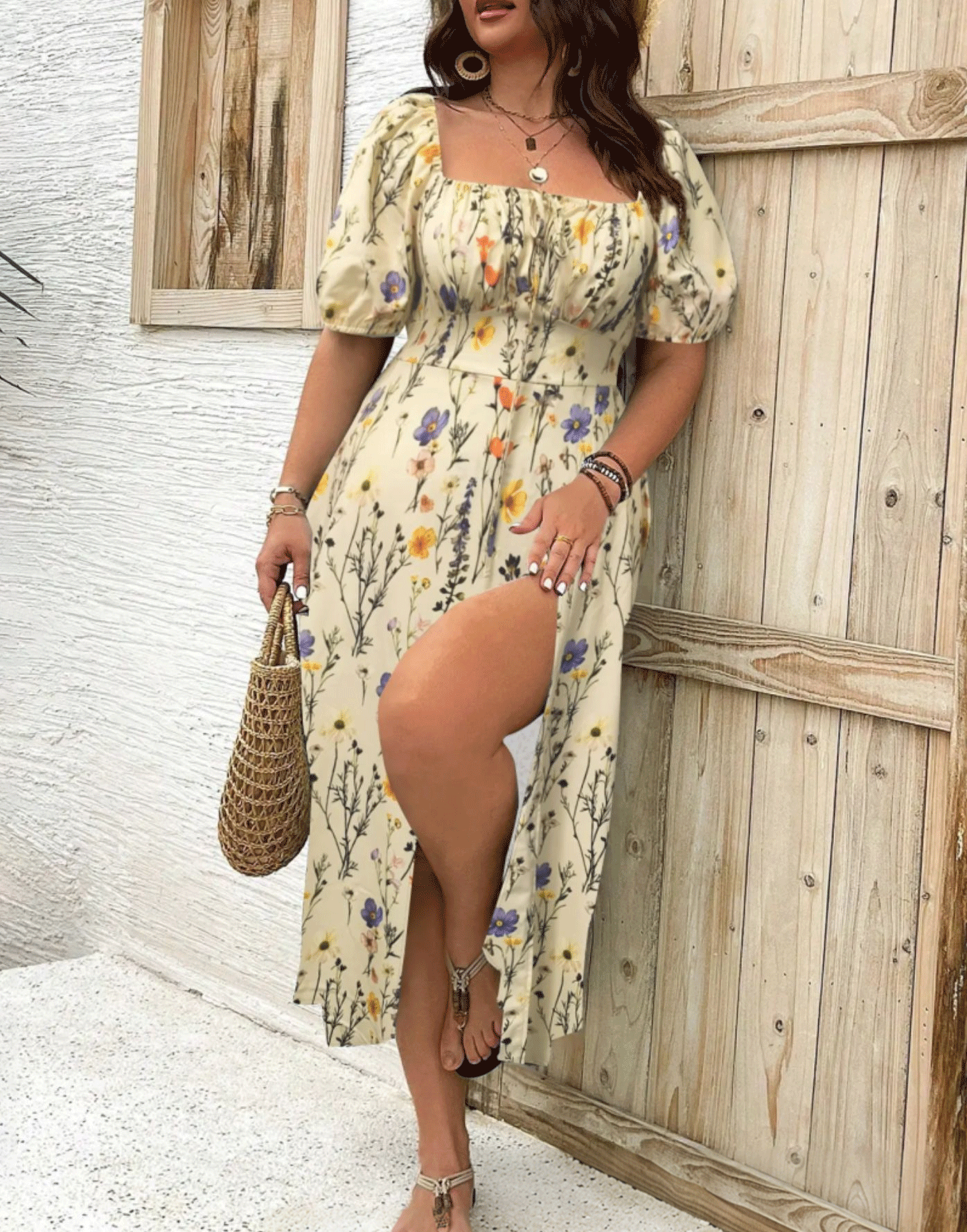 Women's Plus Size Temperament Slimming Split Floral Dress