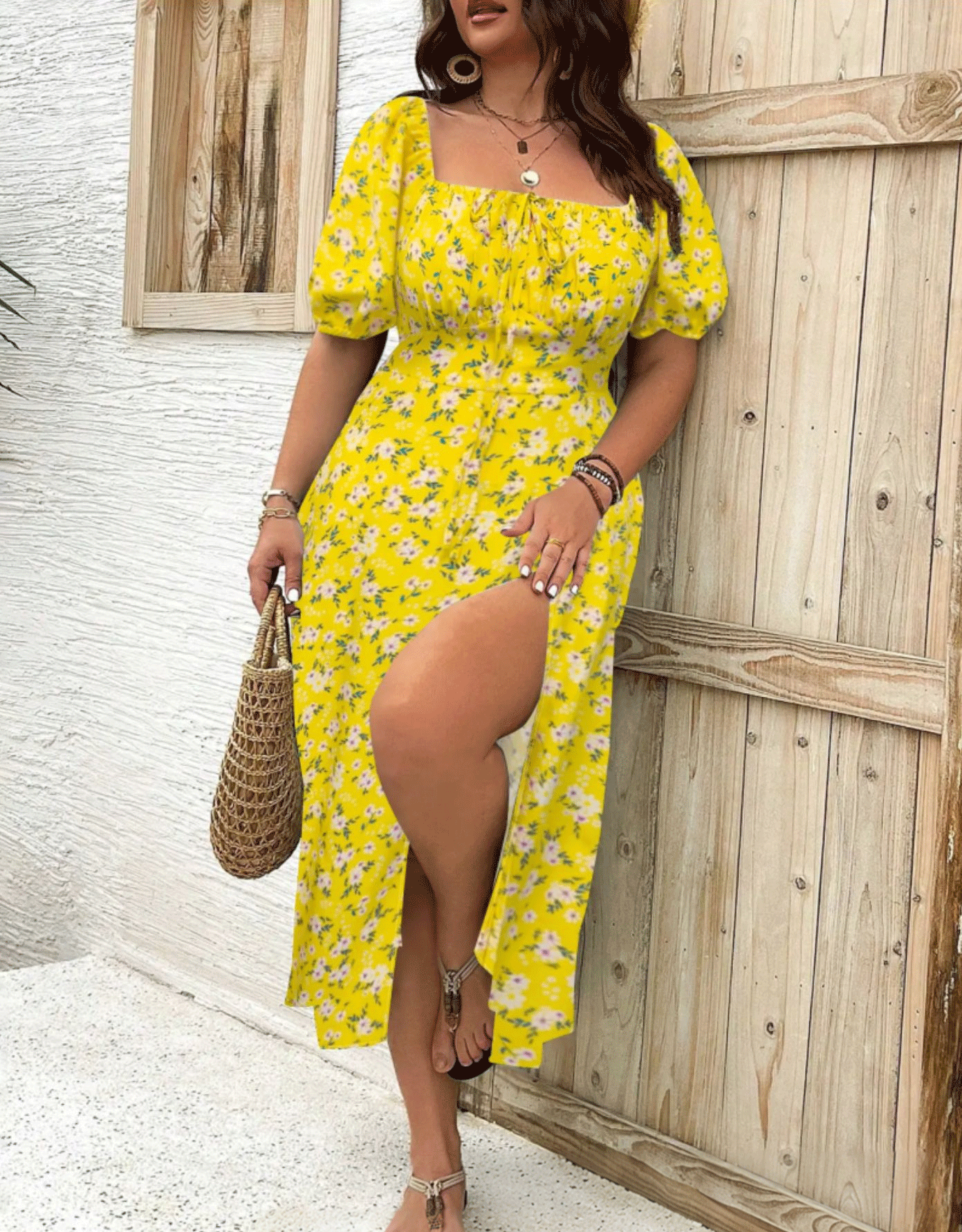 Women's Plus Size Temperament Slimming Split Floral Dress