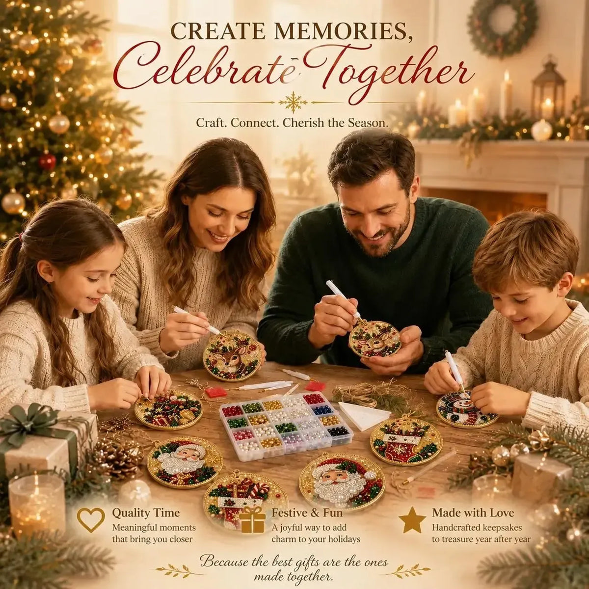 6 Pack Christmas Diamond Painting Ornament Kit – DIY Handmade Decorations