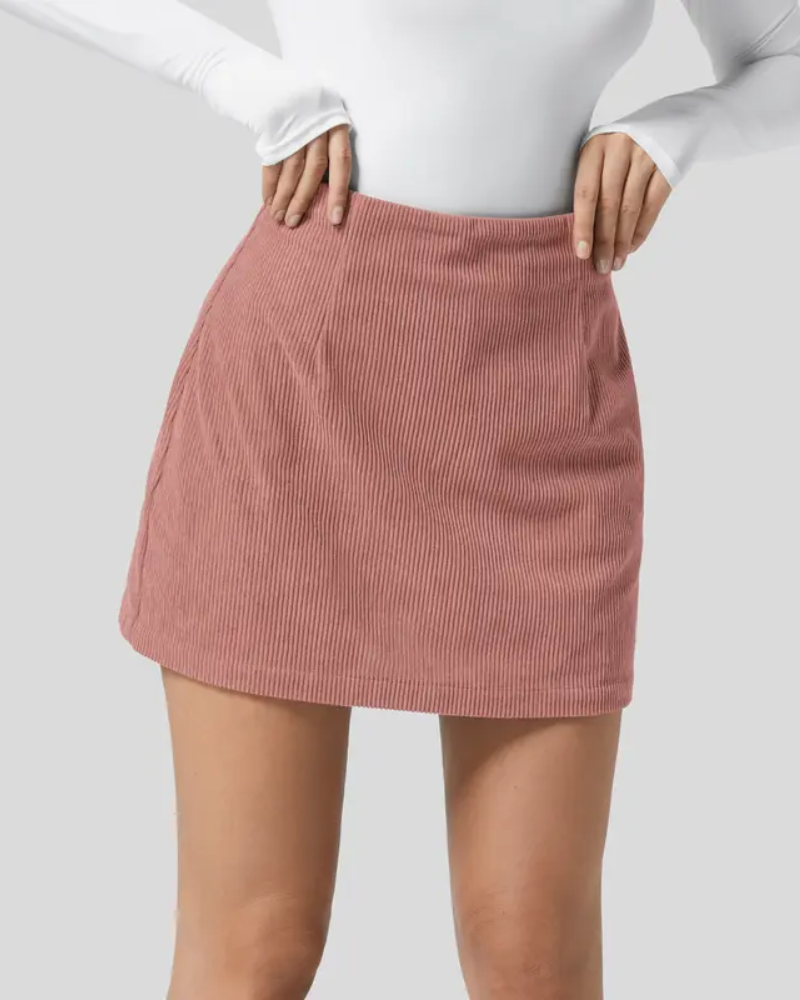 High Waisted Invisible Zipper 2-in-1 Mini A-line Corduroy Casual Skirt