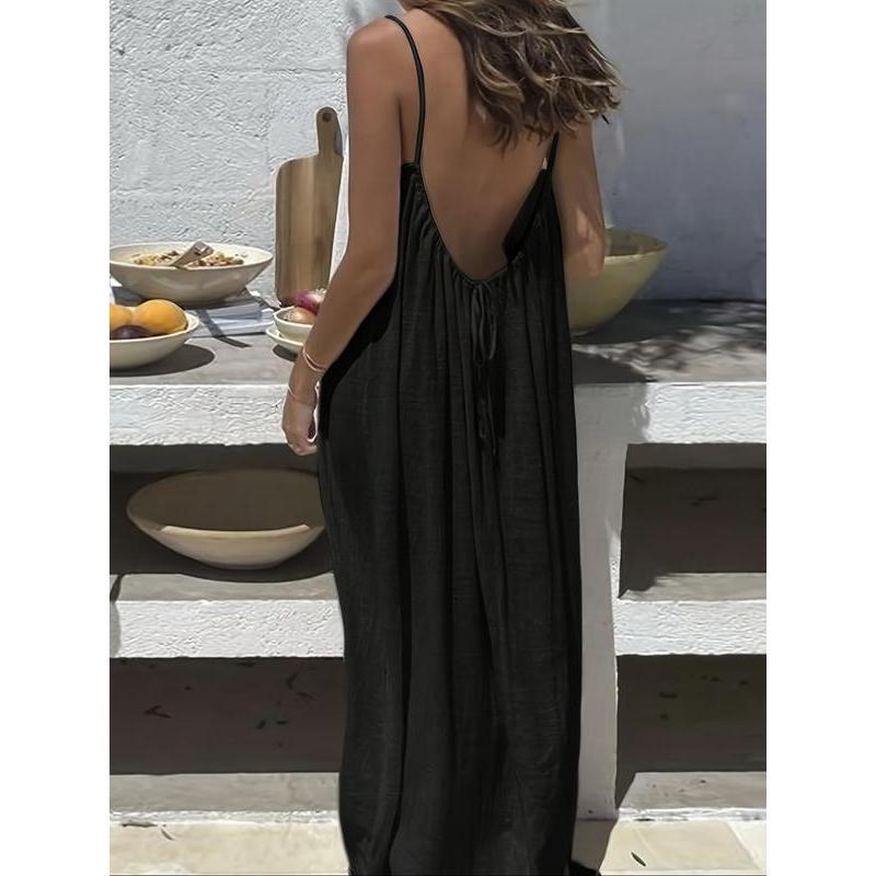 Womens Sleeveless Cami Lounge Maxi Dress Solid Color  Sleepwear