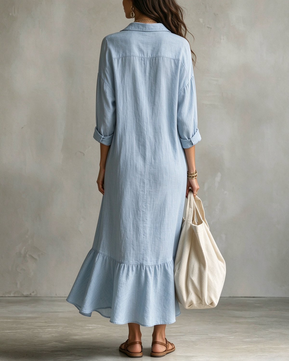 long sleeve Tiered Maxi Shirt Dress