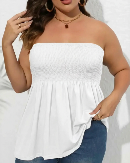 Plus Size Essential Smocked Strapless Peplum Top