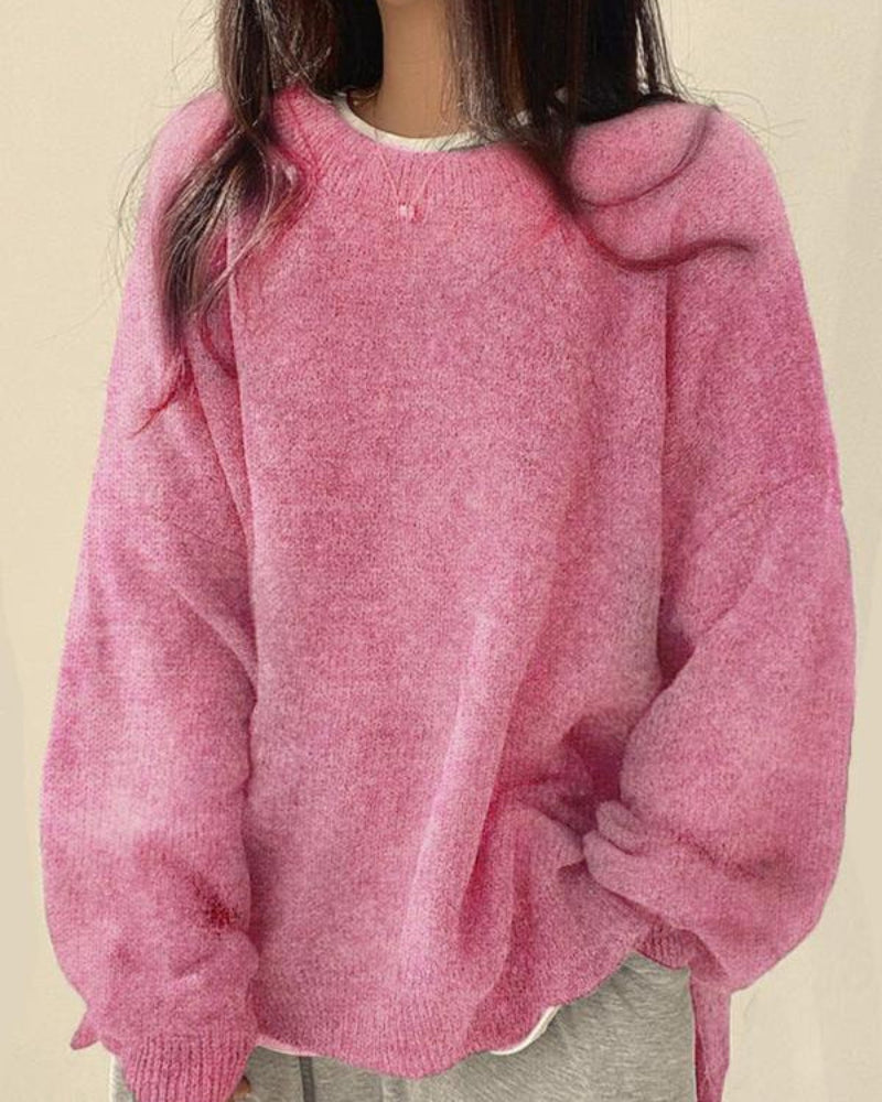 Women’s Split Hem Knit Sweater – Casual Fall & Winter Top