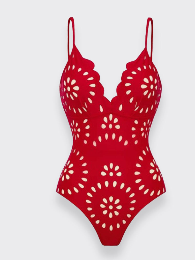 Flower Hollow One Piece Swimsuit and Skirt