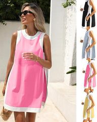 Women's Casual Color Block Sleeveless Tops Matching Shorts with Pockets