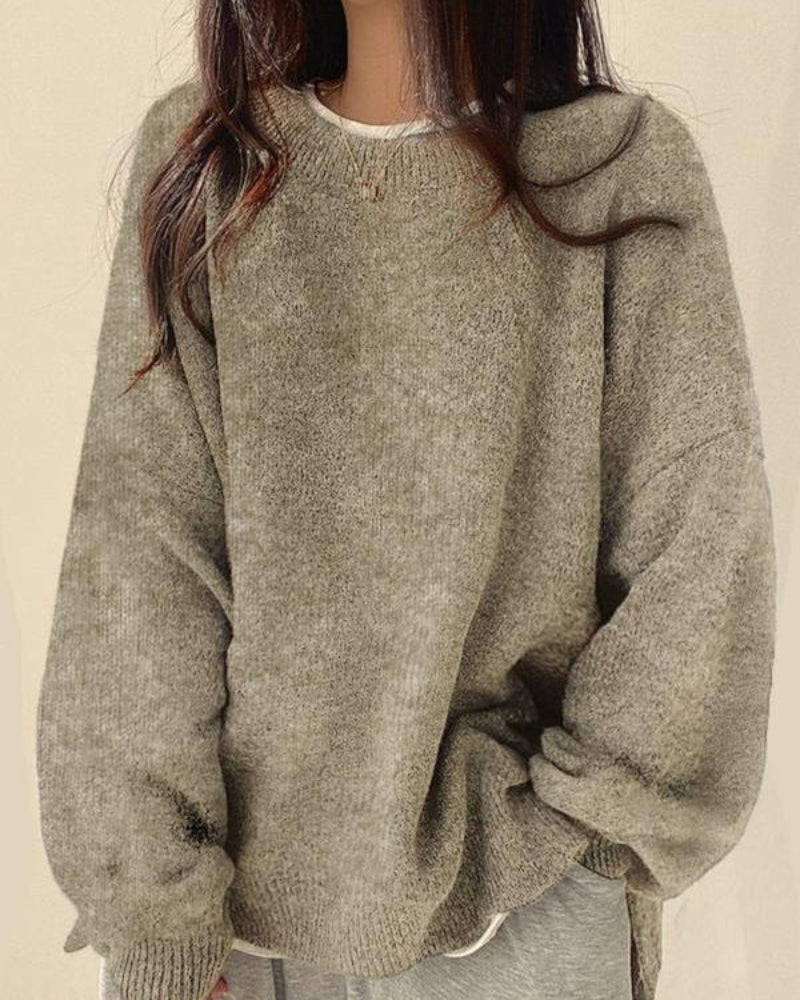 Women’s Split Hem Knit Sweater – Casual Fall & Winter Top
