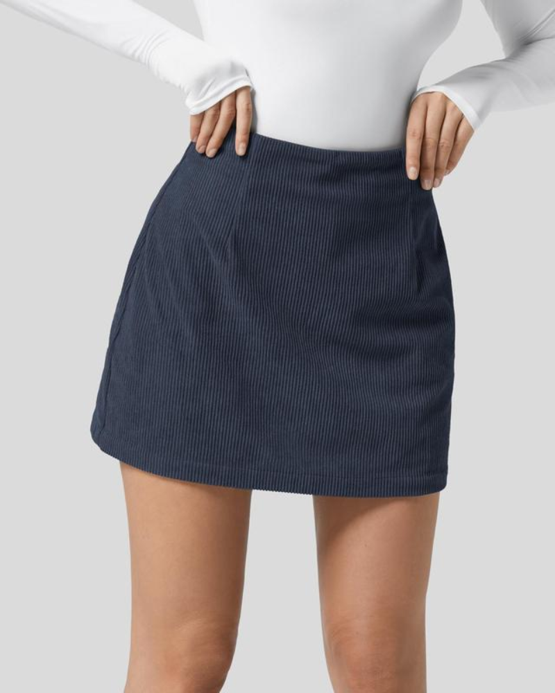 High Waisted Invisible Zipper 2-in-1 Mini A-line Corduroy Casual Skirt