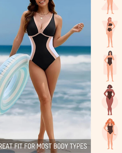 Color Block Tummy Control One-Piece Swimsuit