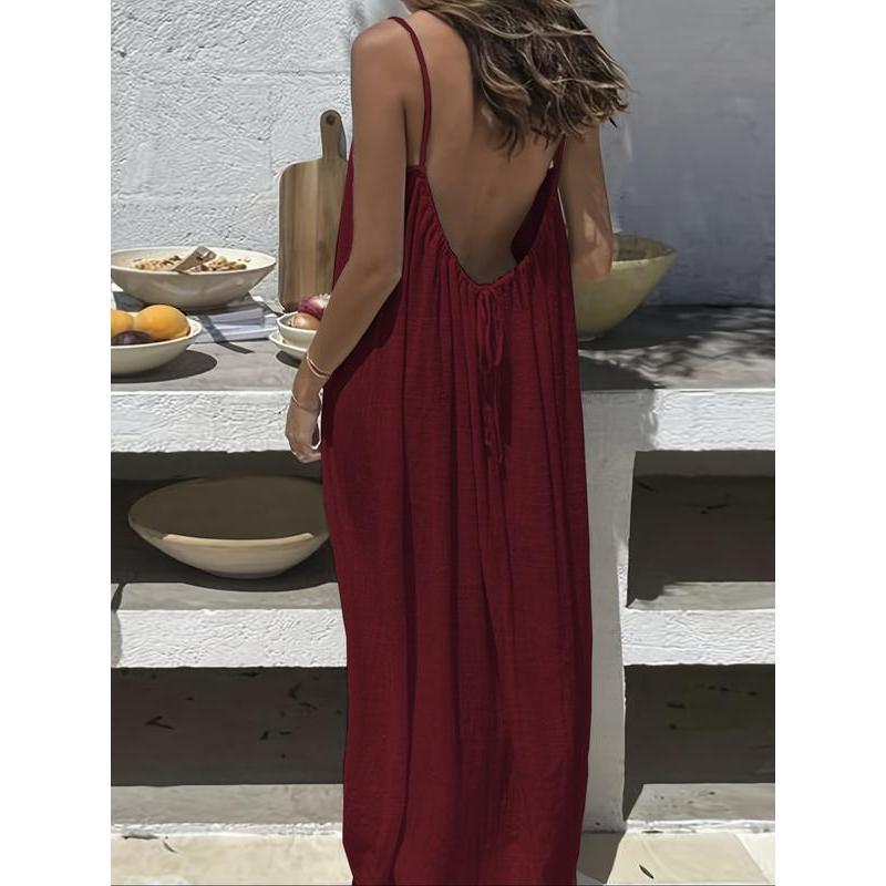 Womens Sleeveless Cami Lounge Maxi Dress Solid Color  Sleepwear