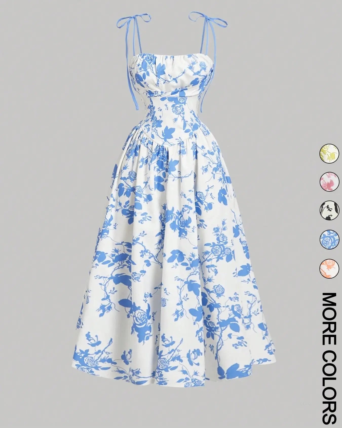 Curvy Floral Print Tie Shoulder Midi Cami Dress