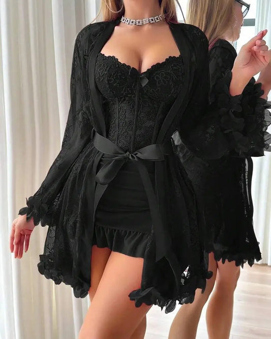 Sexy Lace Bustier Nightgown Set