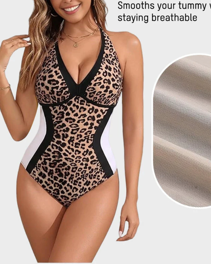 Color Block Tummy Control One-Piece Swimsuit