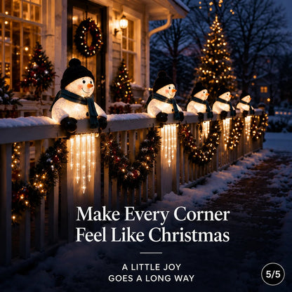 Lighted Snowman Railing Decoration with Hanging Icicles