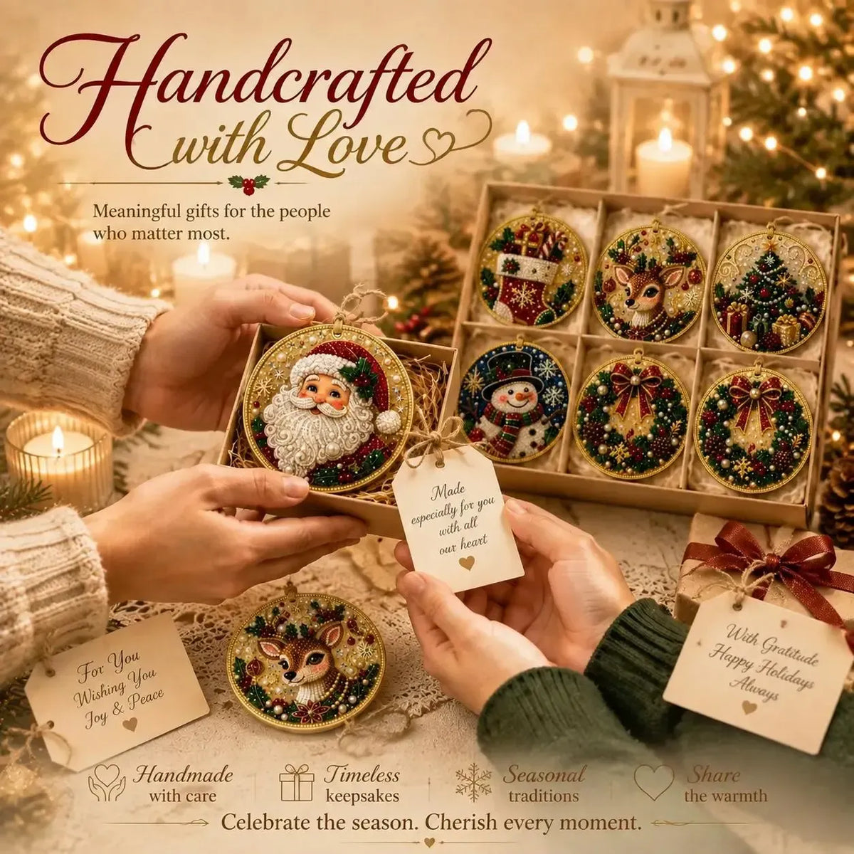 6 Pack Christmas Diamond Painting Ornament Kit – DIY Handmade Decorations