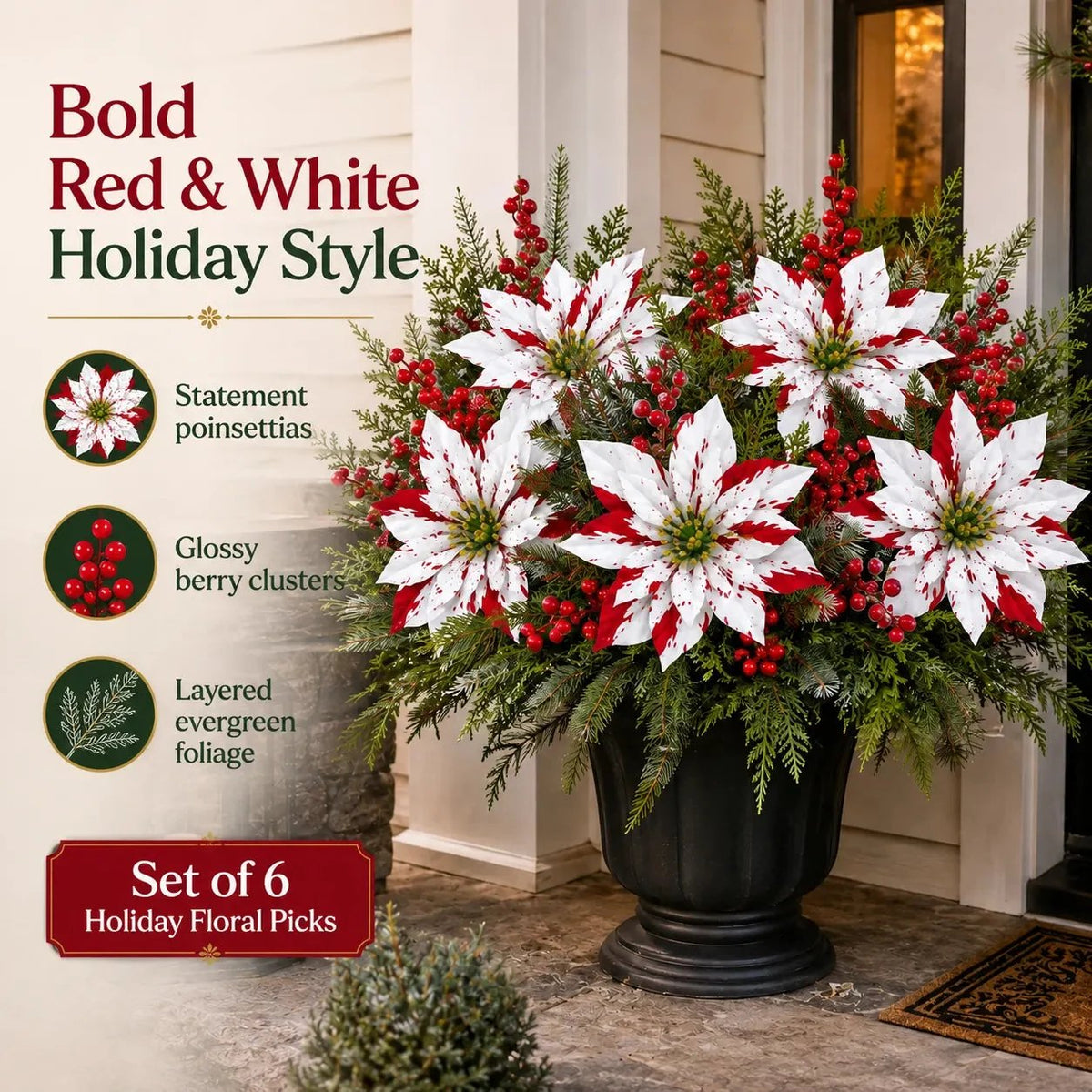 🎉❀Last Day 50% OFF🔥Christmas Poinsettia Planter Inserts(SET INCLUDES 6 PICKS)