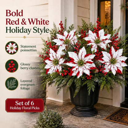 🎉❀Last Day 50% OFF🔥Christmas Poinsettia Planter Inserts(SET INCLUDES 6 PICKS)