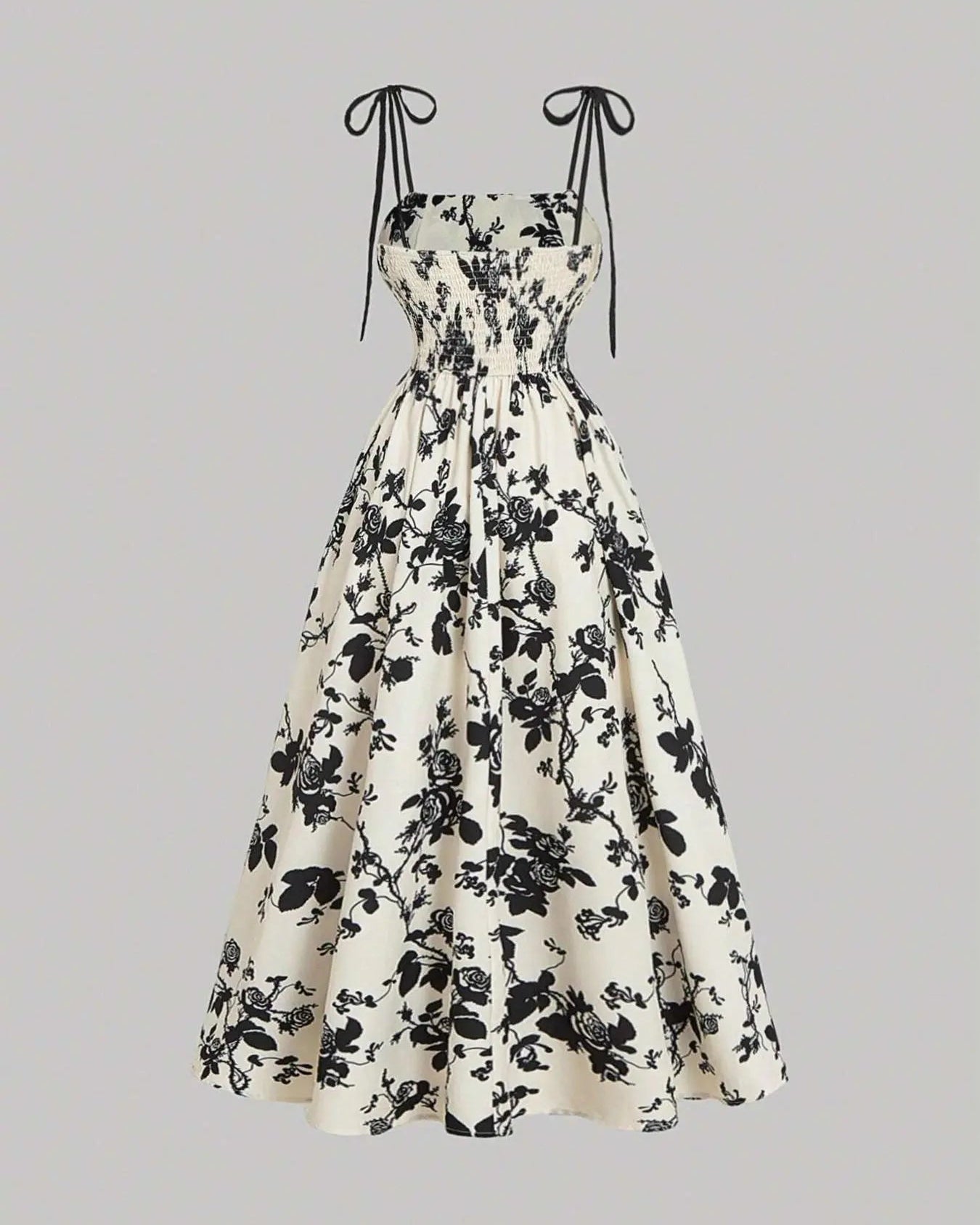 Curvy Floral Print Tie Shoulder Midi Cami Dress