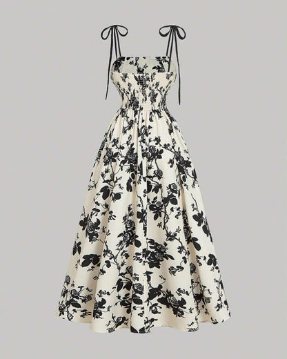 Curvy Floral Print Tie Shoulder Midi Cami Dress