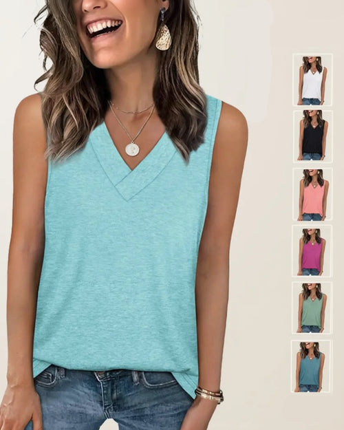 (S - 5XL) Women's V-Neck Tank Top - Loose Fit Summer Basic Tee