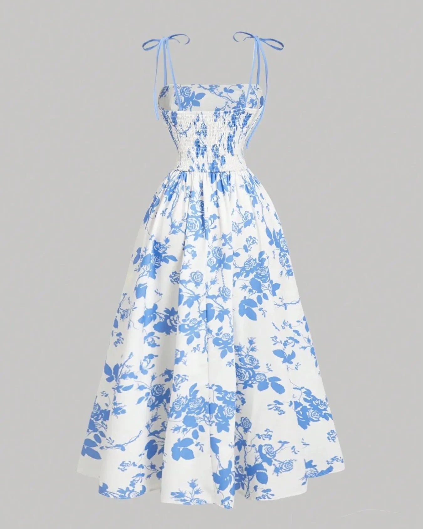 Curvy Floral Print Tie Shoulder Midi Cami Dress