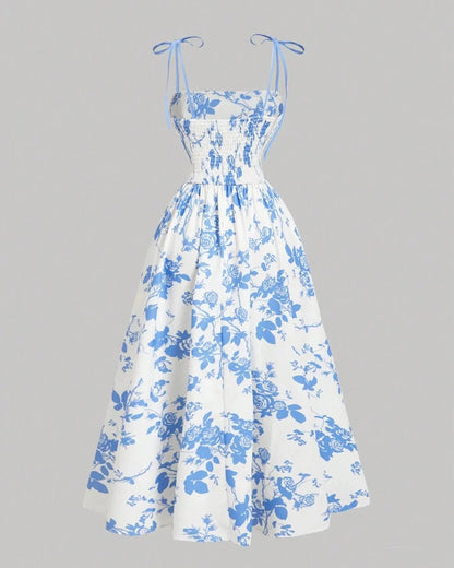 Curvy Floral Print Tie Shoulder Midi Cami Dress
