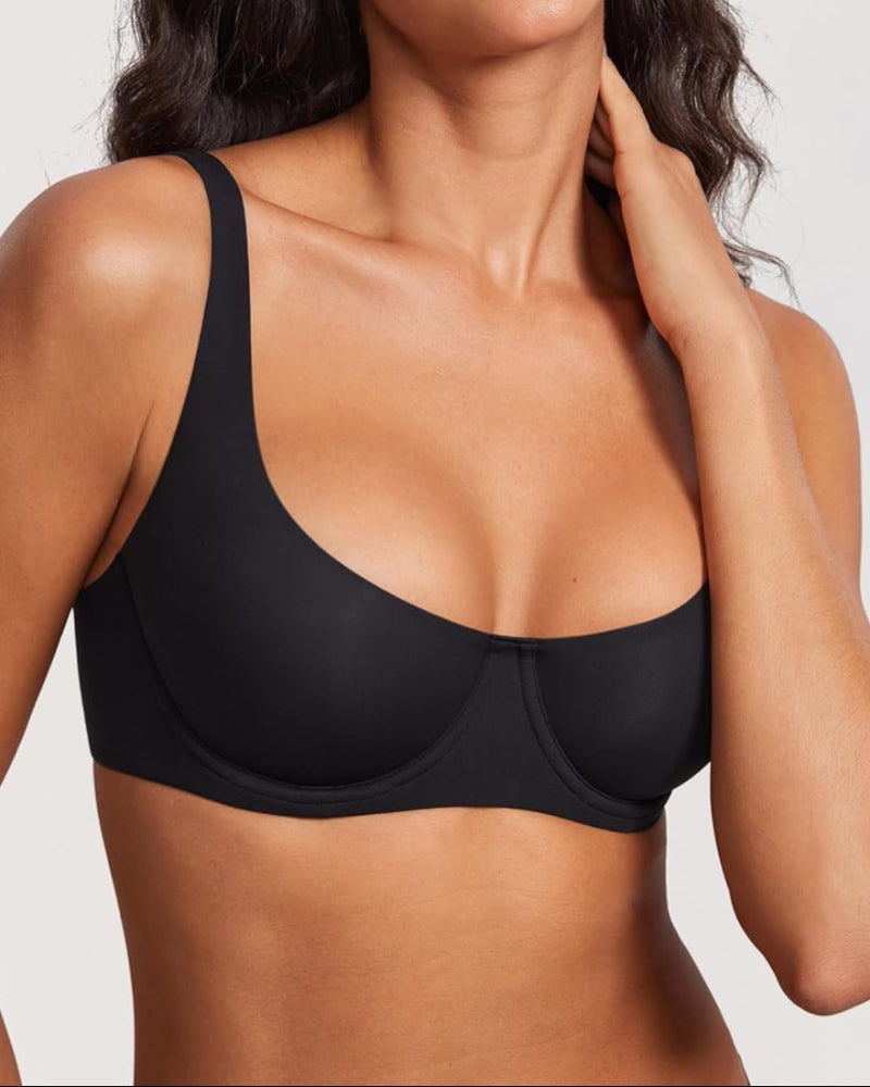 Women's Unlined Balconette Bra Underwire Supportive Plus Size Smooth Scoop Neck