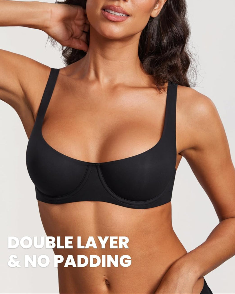 Women's Unlined Balconette Bra Underwire Supportive Plus Size Smooth Scoop Neck